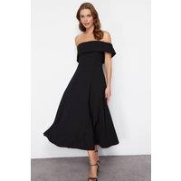 WOVCOR Women's Off-Shoulder Midi Dress in Black | Size: 8