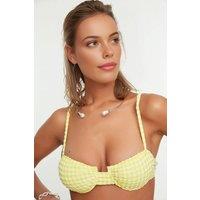 WOVCOR Women's Gingham Textured Padded Balconette Bikini Top in Yellow | Size: 6