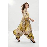 WOVCOR Women's Animal Print Oversized Kaftan Maxi Dress with Fluid Draped Fit | Size: Large