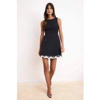 WOVCOR Women's Lace Hem Sleeveless Mini A-Line Dress with Clean Structured Fit in Black | Size: Small