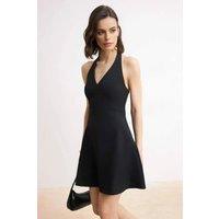 WOVCOR Women's Halterneck V Neck Fit & Flare Mini Dress in Black | Size: 10
