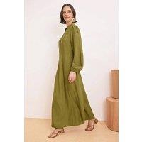 WOVCOR Women's Button Front Maxi Dress with Grandad Collar Detail in Olive | Size: 6