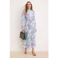 WOVCOR Women's Floral Print Belted Midaxi Chiffon Dress with Ruffles | Size: 8