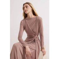 WOVCOR Women's Draped Waist Detail Long Sleeve Bodycon Maxi Dress in Dusty Pink | Size: Small