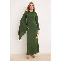 WOVCOR Women's Cape Sleeve Detail Long Sleeve Maxi Evening Dress in Khaki | Size: 6