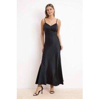 WOVCOR Women's Strappy Satin A-Line Midi Dress with Flared Hem Detail in Black | Size: 6