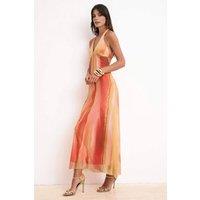 WOVCOR Women's Halterneck Sheer Tulle Maxi Evening Dress with Ombre Effect | Size: Large