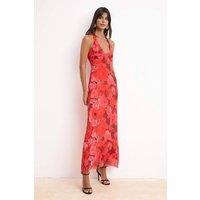 WOVCOR Women's Floral Halterneck Maxi Evening Dress with Sheer Tulle | Size: Medium