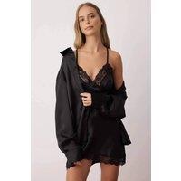 WOVCOR Women's Lace Detail Satin Strappy Nightdress with Soft Touch Finish in Black | Size: 8