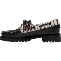 Sebago Women's Ranger Zebra Print Buff Leather Moccasins in Black | Size: 6