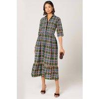 Dals Hart Women's Eva Midi Shirt Dress in Geometric Print in Green | Size: Medium