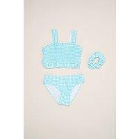 Miss Girl's Gingham Bikini Set with Scrunchie in Baby Blue | Size: 4 Years