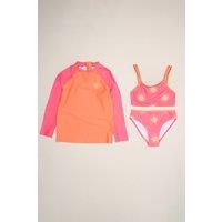 Miss Girl's Sun Printed Bikini with Rash Guard in Dark Pink | Size: 3 Years