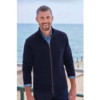 WoolOvers Men's Mens 100% Lambswool Lincoln Zipper Cardigan in Dark Navy | Size: XL