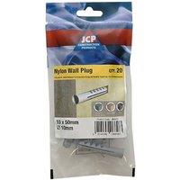 JCP CONSTRUCTION PRODUCTS Nylon Wall Plugs 10 x 50mm - Box of 100 in Grey