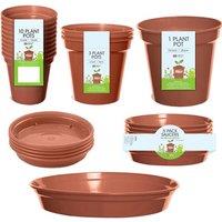 Whitefurze Basic Garden Plant Pot & Saucer Set in Terracotta