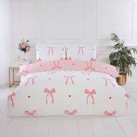 Rapport Home Bows Microfibre Duvet Cover Set with Pillowcase in Pink | Size: King