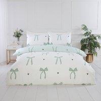Rapport Home Bows Microfibre Duvet Cover Set with Pillowcase in Green | Size: Double