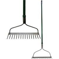 BARGAINS-GALORE 16 Teeth Carbon Steel Bow Rake Shaft Garden Handle Leaf Lawn Metal Diy