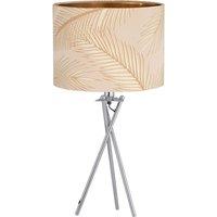 First Choice Lighting Tropica - Chrome Tripod Table Lamp with Champagne Leaf Embossed Shade in Silver