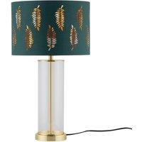 First Choice Lighting Aura - Satin Brass Table Lamp with Green Fern Cut Out Silver Shade in Gold