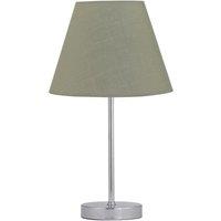 First Choice Lighting Chrome Stick Table Lamp with Sage Green Fabric Shade in Silver