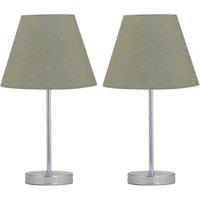 First Choice Lighting Set of 2 Chrome Touch Operated Table Lamps with Sage Green Shades in Silver