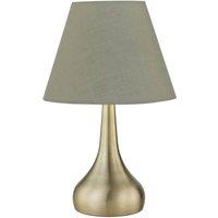 First Choice Lighting Romana - Antique Brass Touch Table Lamp with Sage Green Shade in Bronze