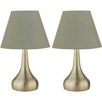 First Choice Lighting Set of 2 Romana - Antique Brass Touch Lamps with Sage Green Shades in Gold