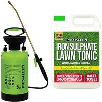 ProKleen 5L Pump Pressure Garden Sprayer & Liquid Iron Sulphate Lawn Tonic 5L in Green