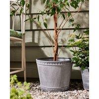 Dibor Vintage Style Rippled Grey Planter Galvanised Trough Bucket Flower Pot Embossed Round Outdoor Garden Planter (H)31cm, (Dia) 25cm