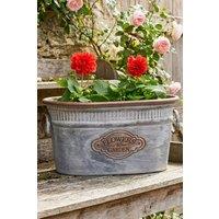 Dibor Vintage Style Large Oval Flowers Plant Pot & Garden Metal Planter Tub (Dia) 18cm, (H)33cm in Grey