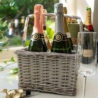 Madison & Mayfair 4 Wine Basket Holder With Ribbon & Cellophane Handle - Grey Wash