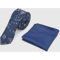 Burton Men's Navy Multi Floral Tie & Plain Pocket Square