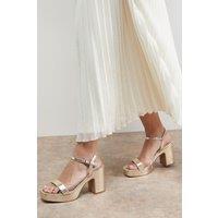 Oasis Women's Maddie Platform High Block Heeled Sandals in Gold | Size: 3
