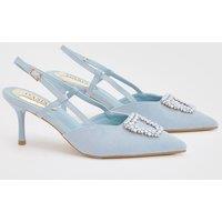 Oasis Women's Amanda Textile Point Embellished Trim Slingback Kitten Heel Court Shoes in Blue | Size: 5