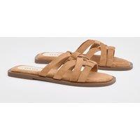 Oasis Women's Michelle Faux Suede Caged Slip-On Flat Sandals in Tan | Size: 7