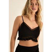 NastyGal Women's Cotton Pintuck Lace Trim Bralet in Black | Size: 8