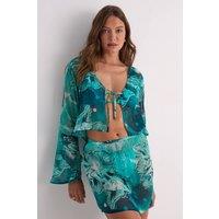NastyGal Women's Floral Tie Dye Mini Beach Skirt in Teal | Size: 10
