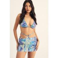 NastyGal Women's Snake Metallic Foil Triangle Ring Detail 3pc Set in Blue | Size: 14