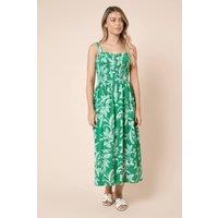 Dorothy Perkins Women's Green Palm Shirred Bodice Strappy Jersey Midi Dress | Size: 10