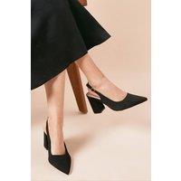 Dorothy Perkins Women's Wide Fit Ellens Faux Suede Pointed High Block Heel Slingback Court Shoes in Natural Black | Size: 4