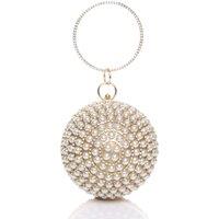 AJVANI Women's Diamante Pearl Evening Party Spherical Ball Bag in Gold