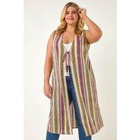 Roman Women's Curve Zig Zag Crochet Longline Waistcoat in Purple | Size: 20