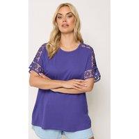Yours Women's Crochet Sleeve Boxy T-Shirt in Purple | Size: 18