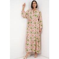 Big Dart Women's Tropical Printed Maxi Dress with Button Closure in Pale Pink | Size: 2XL