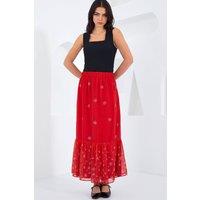 Big Dart Women's Floral Print Maxi Skirt in Crimson | Size: Medium