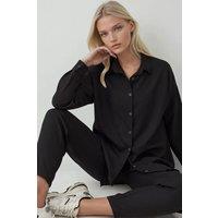 Big Dart Women's Linen Blend Long Sleeve Shirt & Pants Co-ord Set in Black | Size: Small