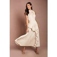 Coast Women's Sleeveless Ruffle Pleat Satin Back Crepe Dress in Champagne | Size: 10
