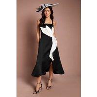 Coast Women's Lisa Tan Structured Satin Floral Detail Midi Dress in Mono | Size: 8